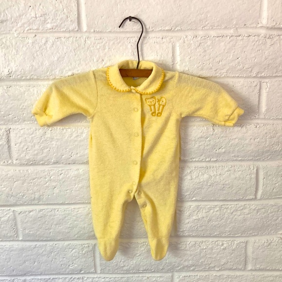 Vintage Infant Yellow Terry Cloth Baby Onesie - Picture 1 of 9